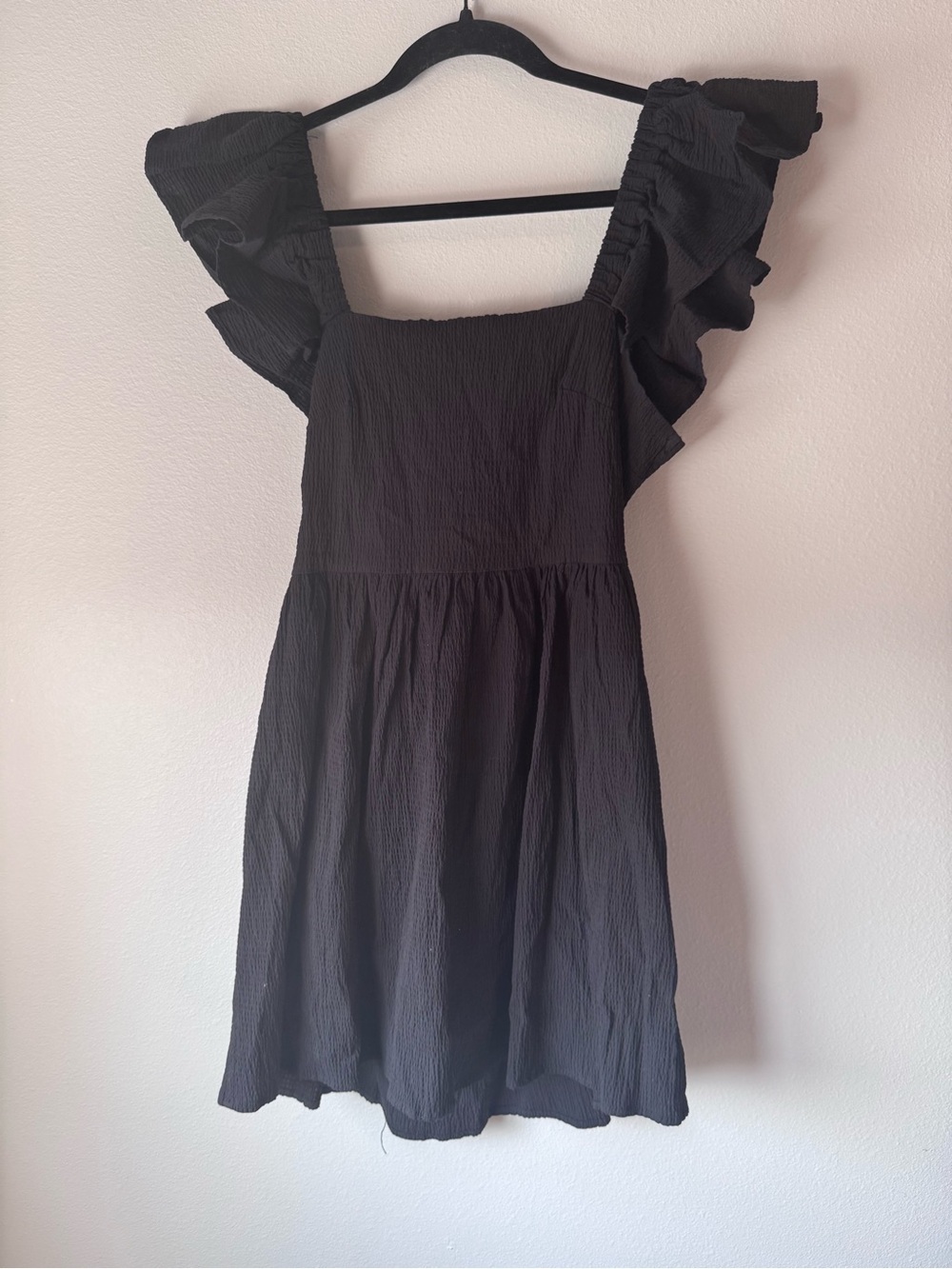 Mi Ami Black Ruffle-Sleeve Square-Neck Dress